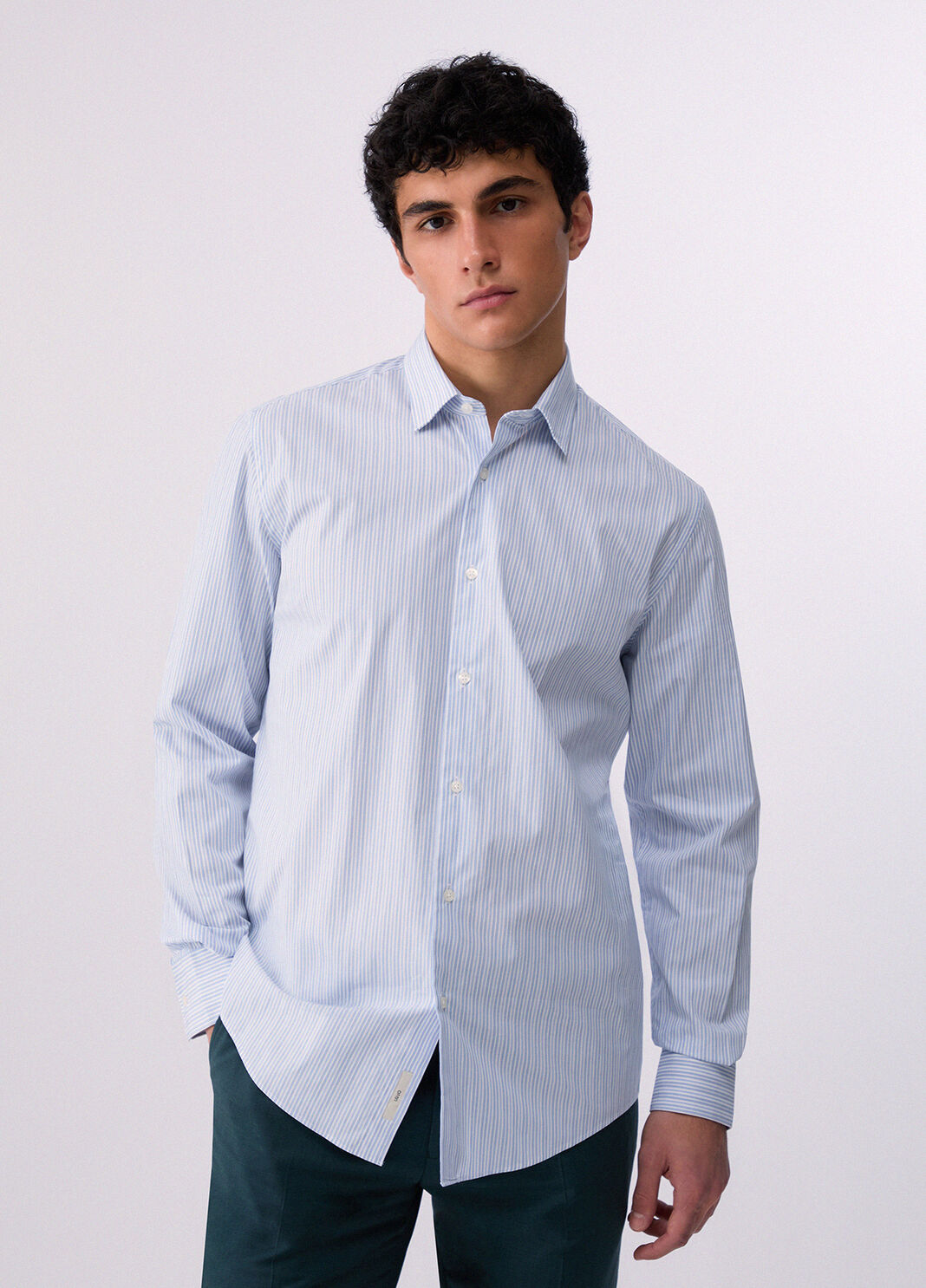 Chemise en popeline imprim&eacute;e rayures/bleu clair Liu Jo - large image number 0