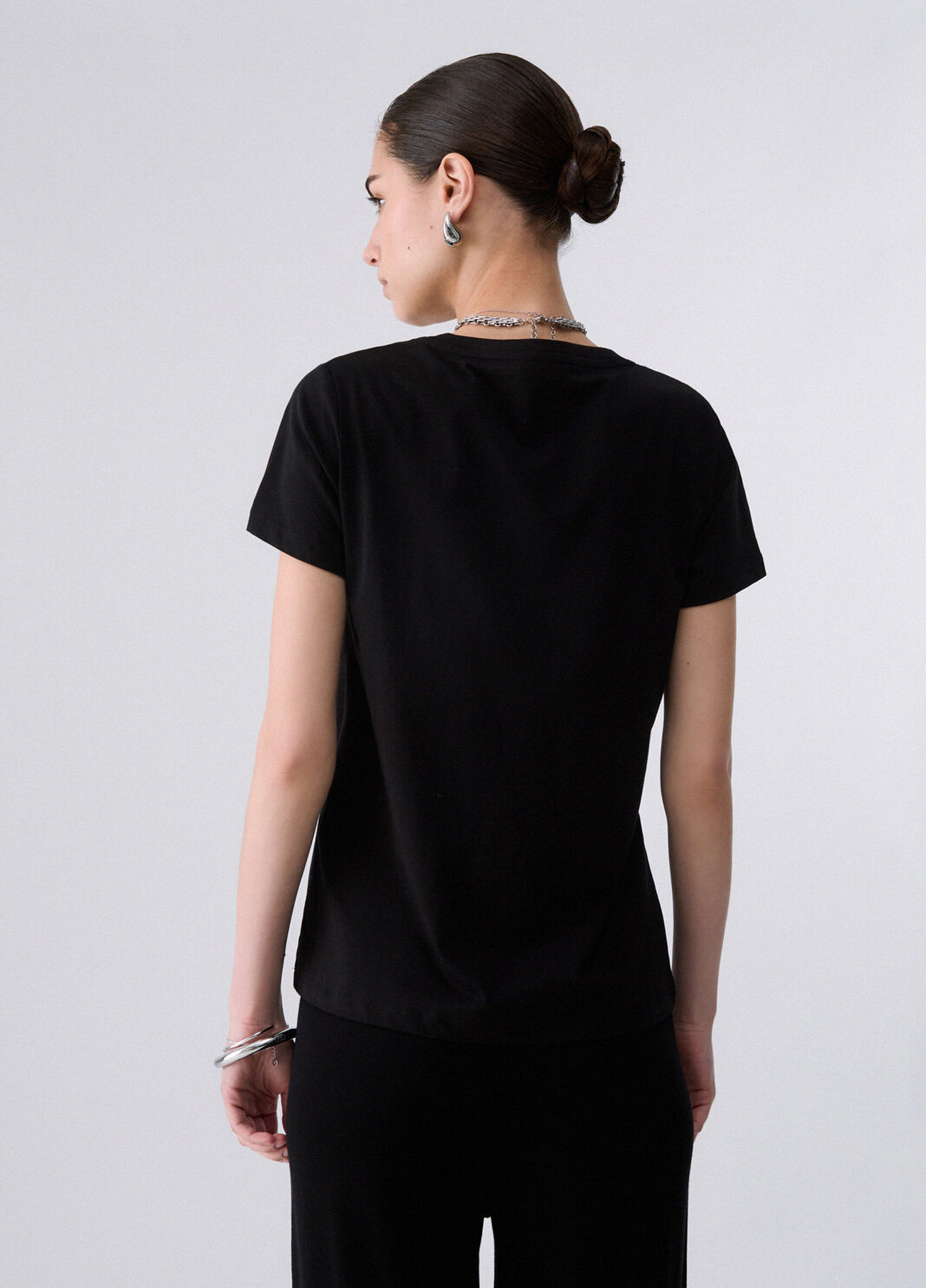 T-shirt avec strass noir et ramage Liu Jo - large image number 1