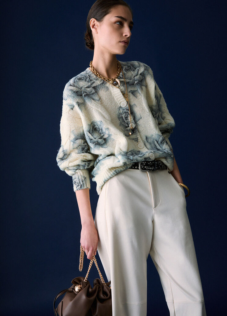 Wool Cardigan with Rose Print white Liu Jo - medium