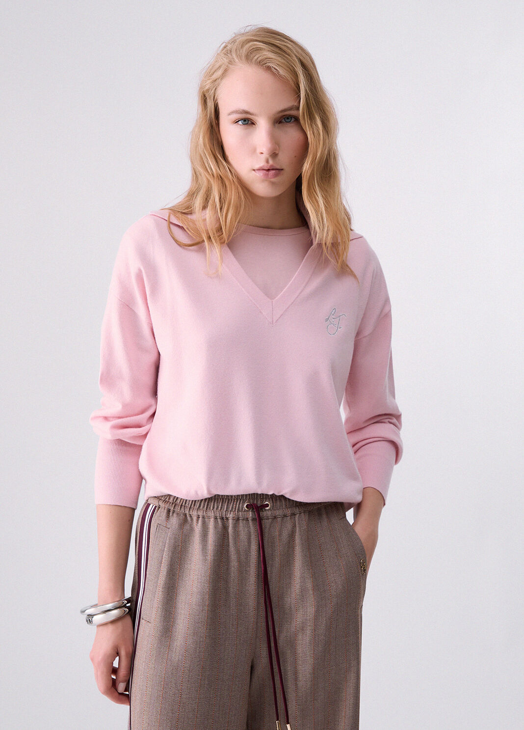Pullover mit V-Ausschnitt rosa Liu Jo - large image number 0