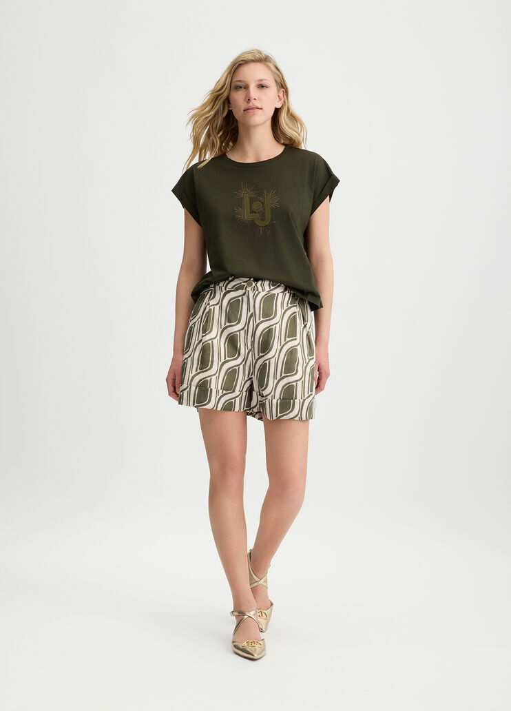 Printed ramie shorts green Liu Jo - large image number 3 Printed ramie shorts green Liu Jo - large image number 3