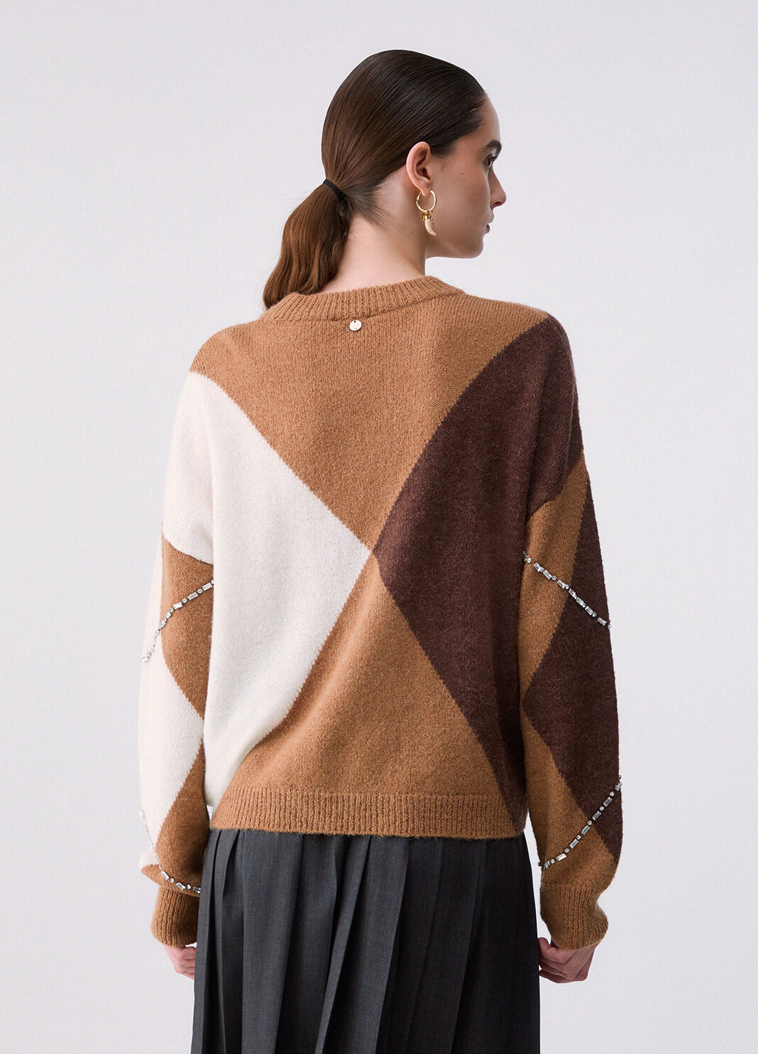Argyle Sweater with Jewel Embroidery camel Liu Jo - large image number 1
