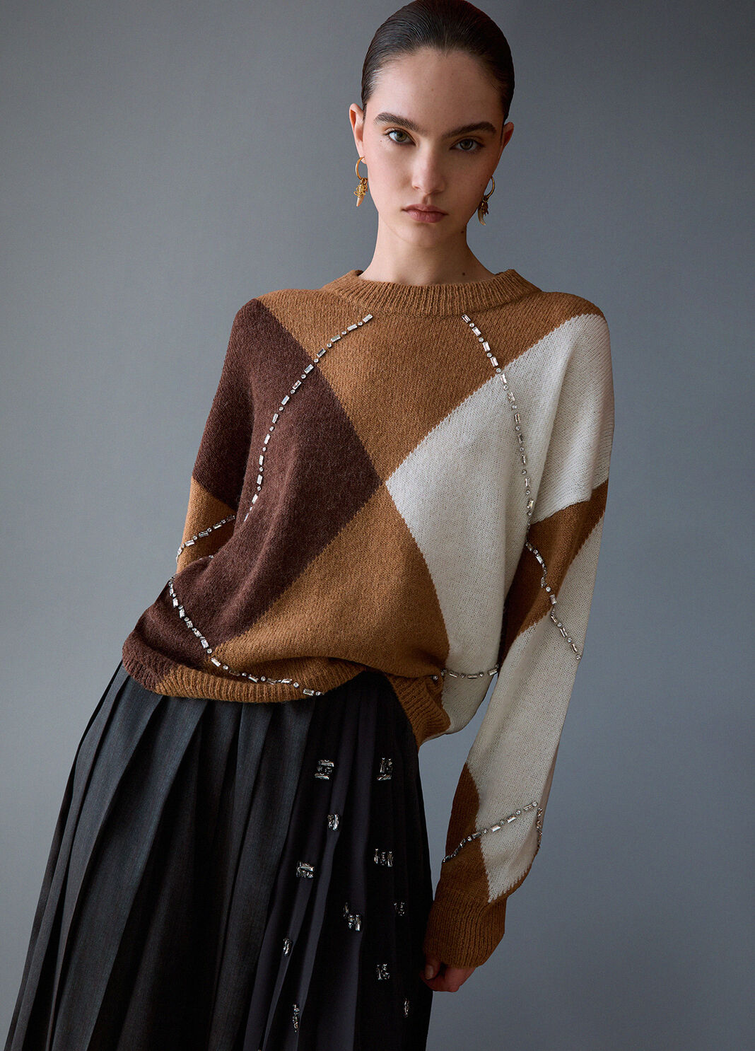 Argyle Sweater with Jewel Embroidery camel Liu Jo - large image number 3