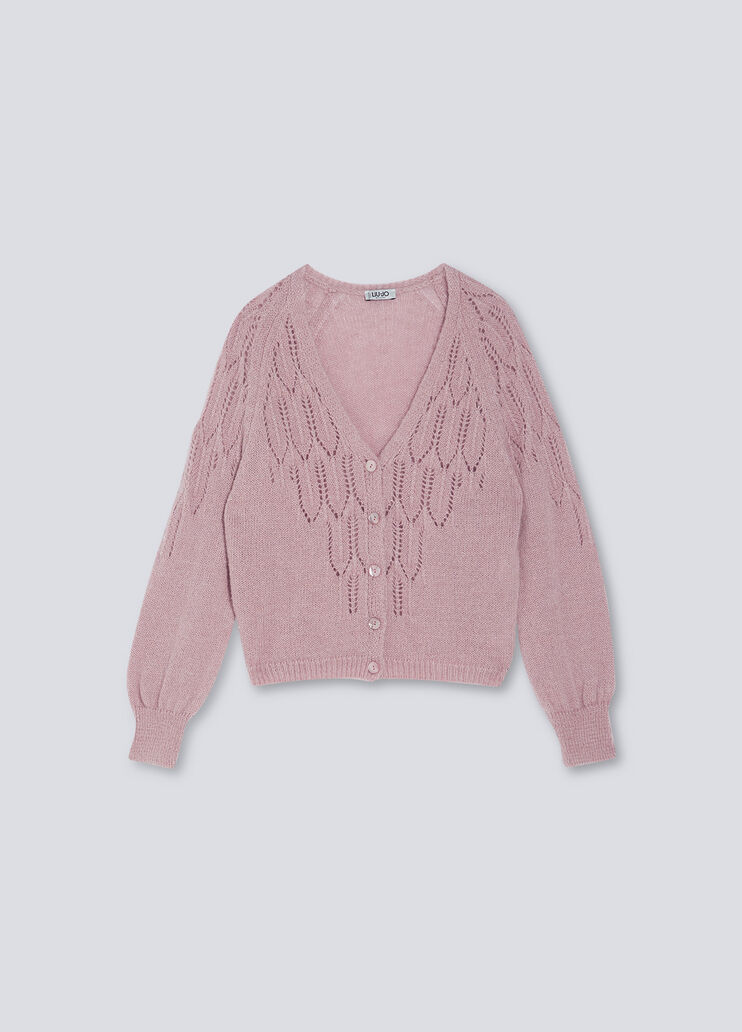 Perforated cardigan in alpaca blend powder pink Liu Jo - large image number 4