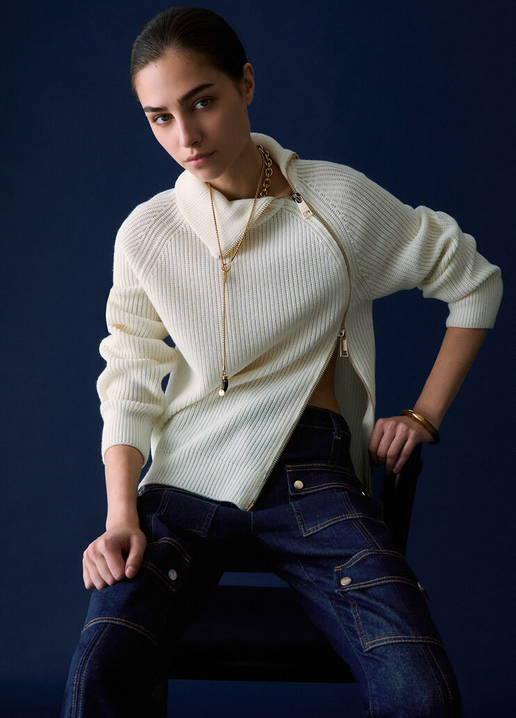 Wollpullover mit Rei&szlig;verschluss Wollwei&szlig; Liu Jo - medium