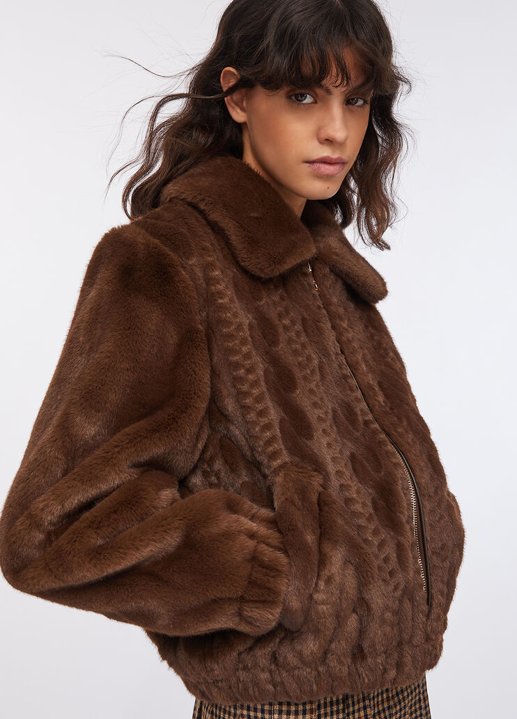 Teddy bomber jacket with cable knit detailing chocolate Liu Jo - medium Teddy bomber jacket with cable knit detailing chocolate Liu Jo - medium