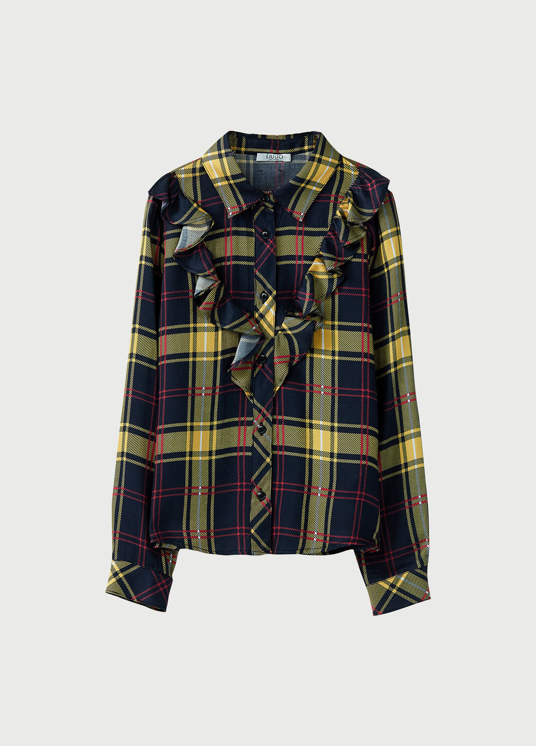 Chemise &agrave; volants Carreaux bleu fonc&eacute; Liu Jo - large image number 0