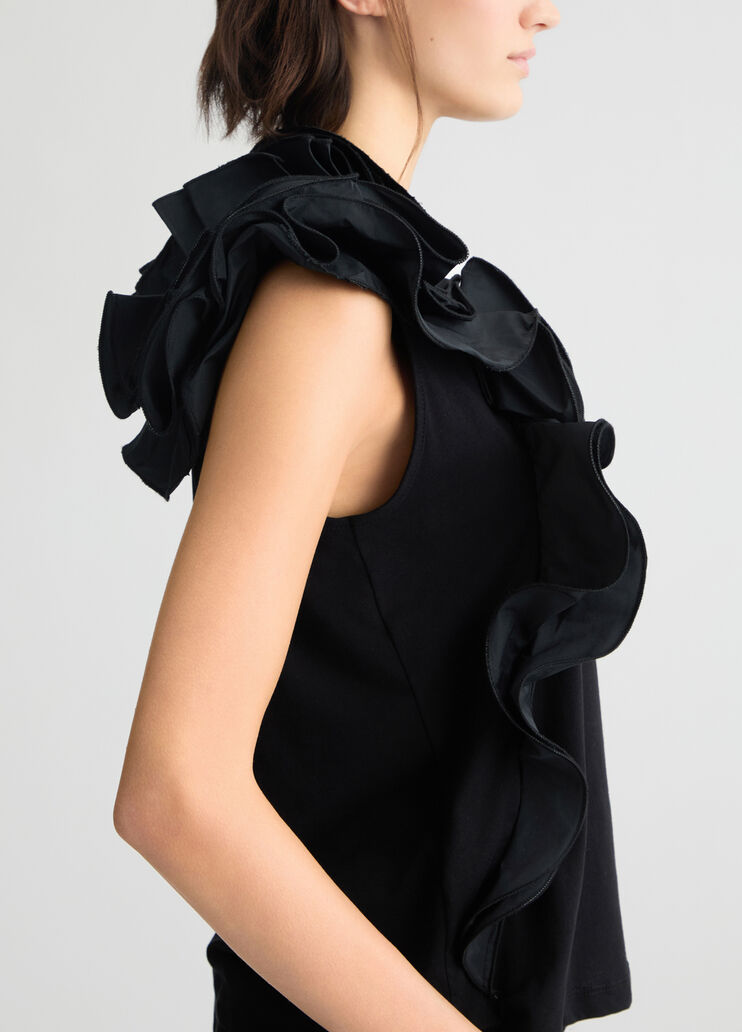 Black T-shirt with flounced detailing black Liu Jo - large image number 3 Black T-shirt with flounced detailing black Liu Jo - large image number 3