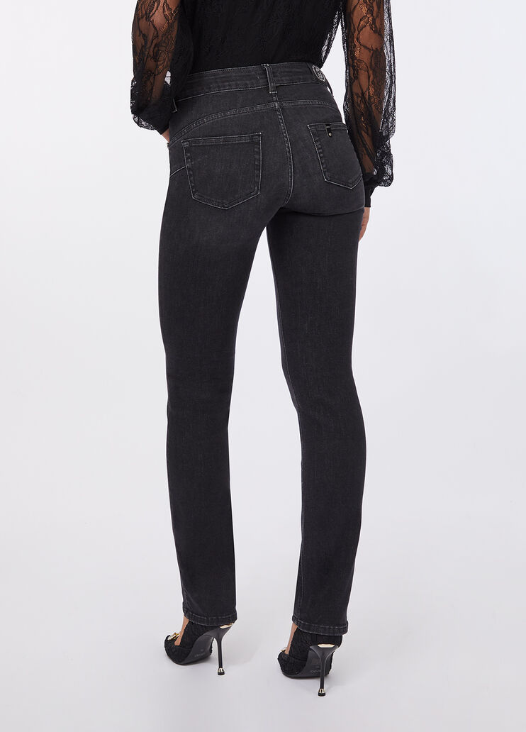 Slim jeans with gemstones black denim Liu Jo - large image number 1 Slim jeans with gemstones black denim Liu Jo - large image number 1