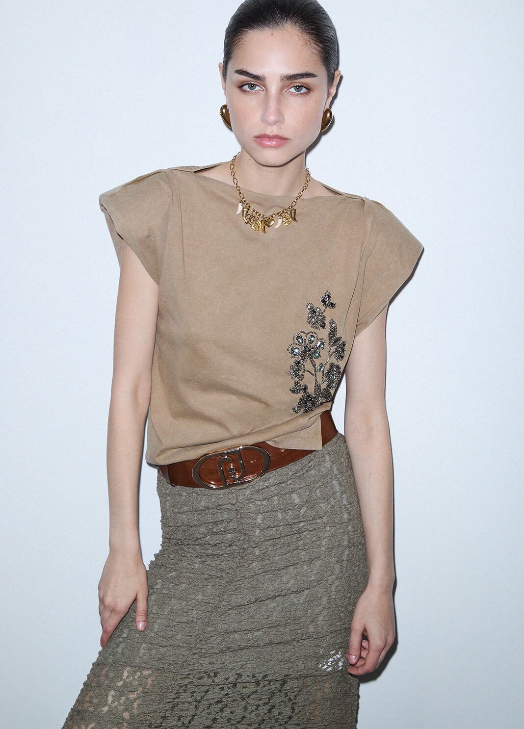 Top in jersey con ricamo beige Liu Jo - large image number 2
