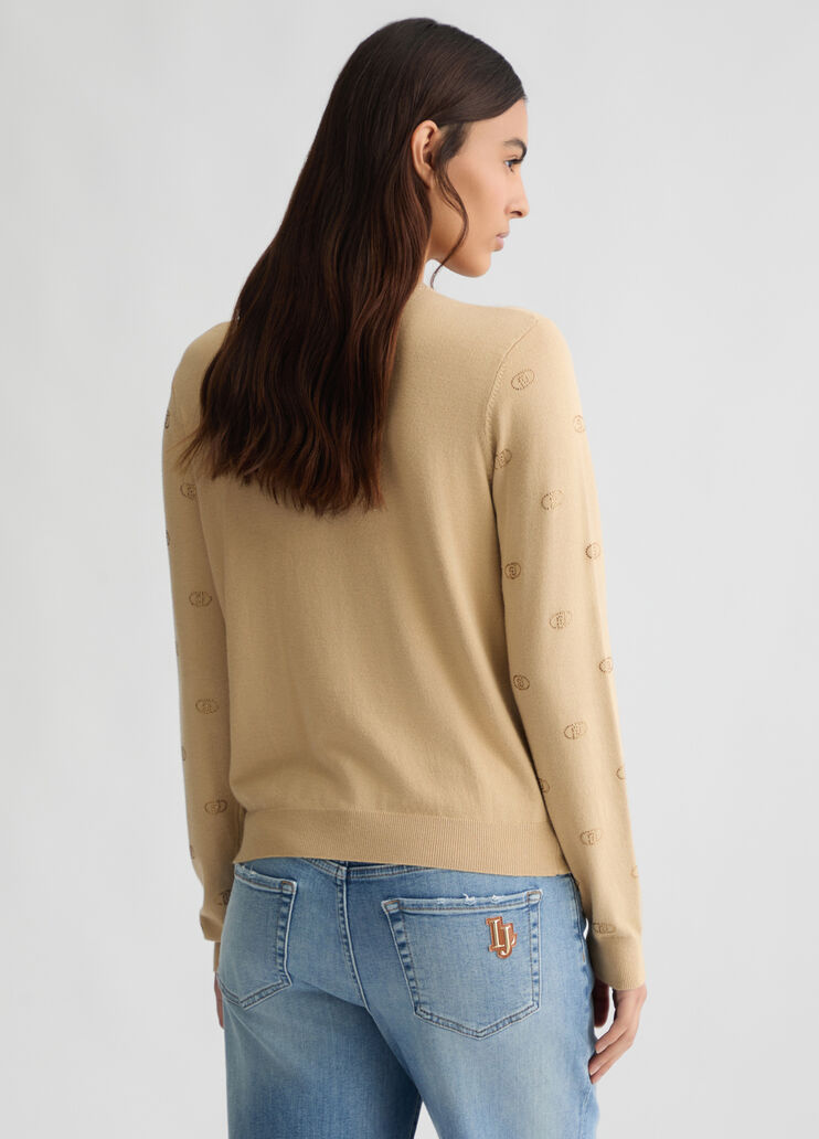 Cardigan with logo and rhinestones beige Liu Jo - large image number 1 Cardigan with logo and rhinestones beige Liu Jo - large image number 1