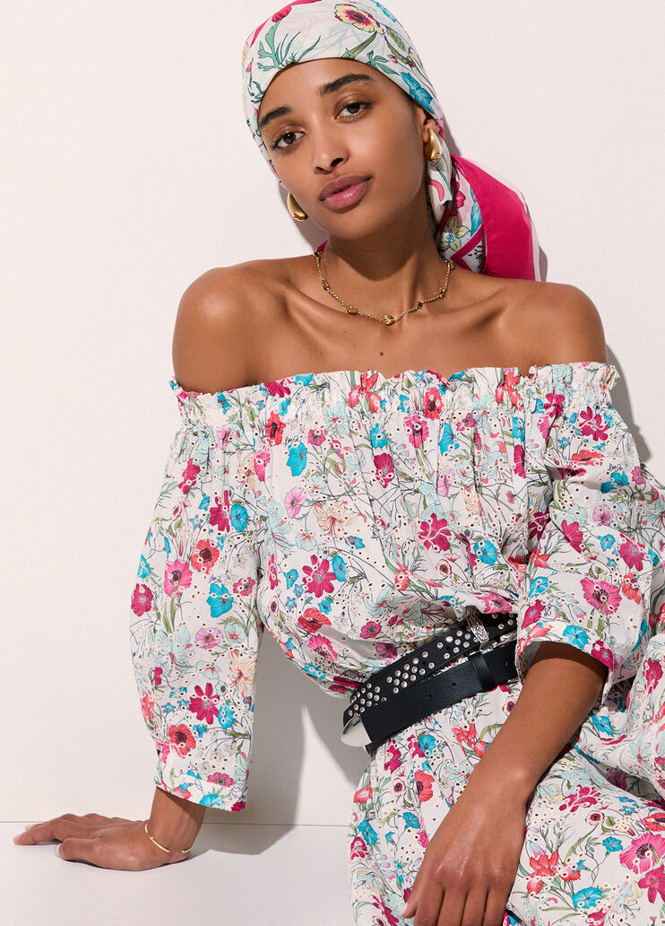 Kurzes Kleid mit Blumen Wei&szlig; mit Blumen Liu Jo - medium