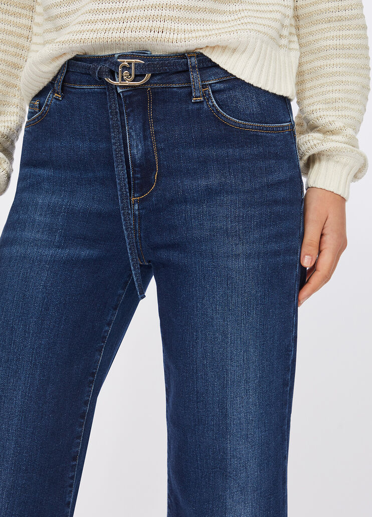 Cropped flared jeans with belt dark blue denim Liu Jo - medium