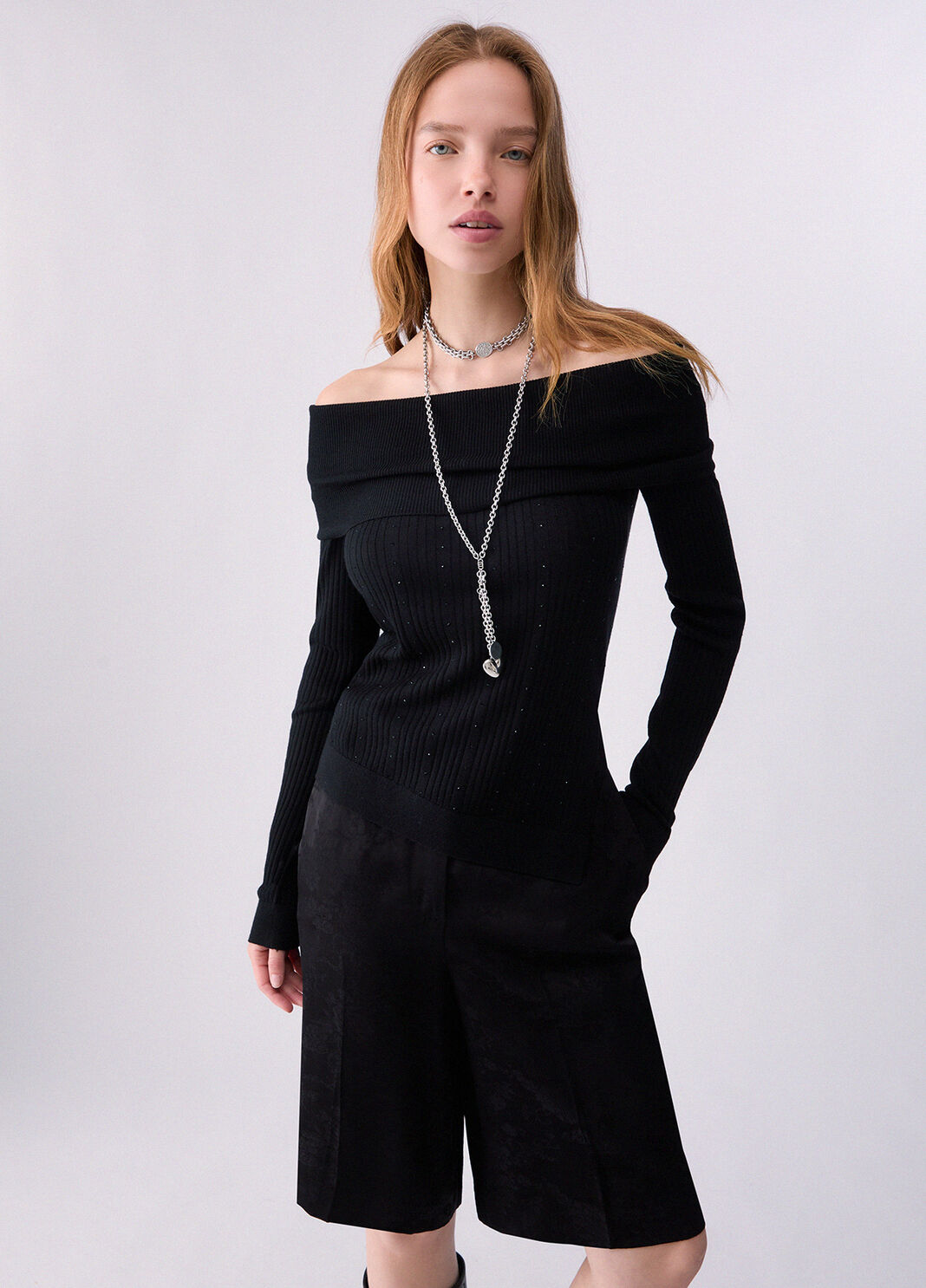 Wollpullover mit Bardot-Ausschnitt schwarz Liu Jo - large image number 0