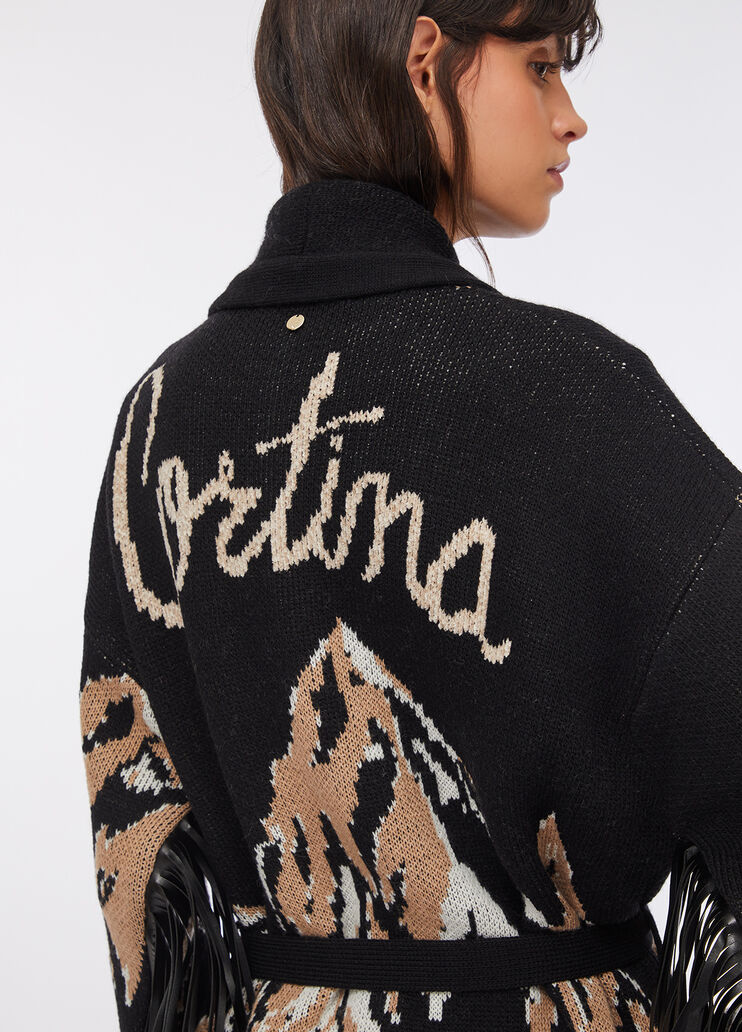 Jacquard cardigan with fringes black Liu Jo - medium