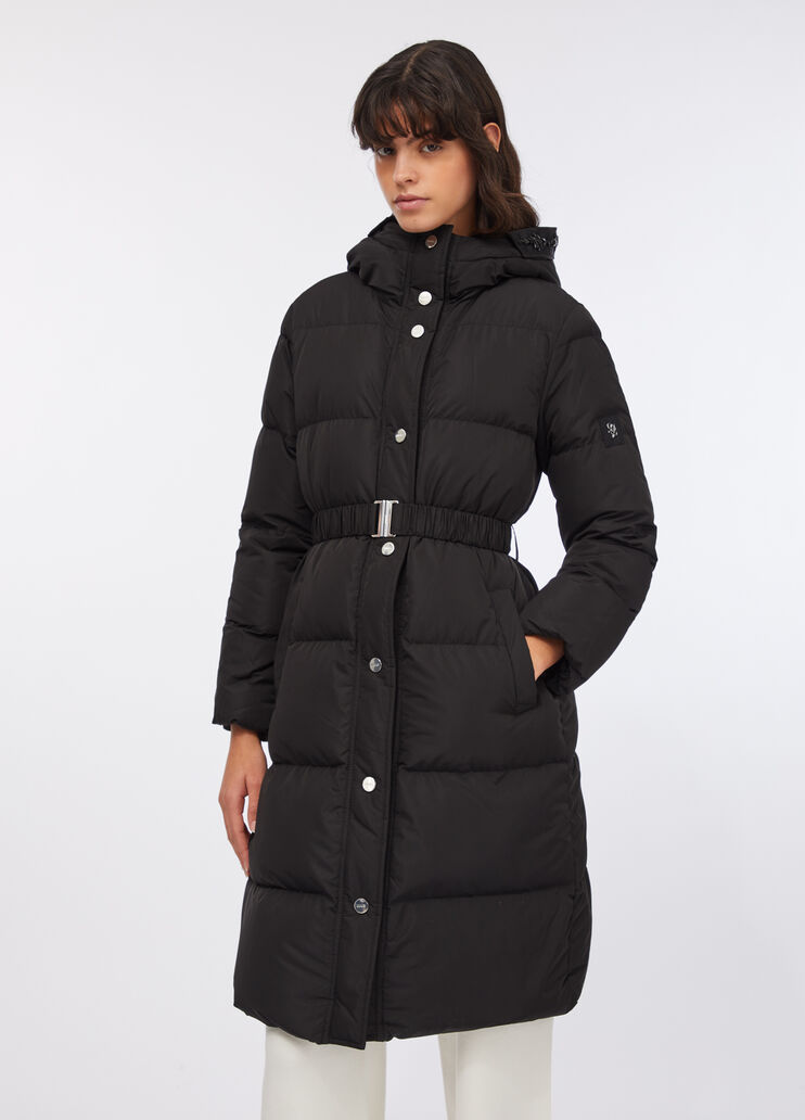 Longline down jacket with bejewelled embroidery black Liu Jo - large image number 0