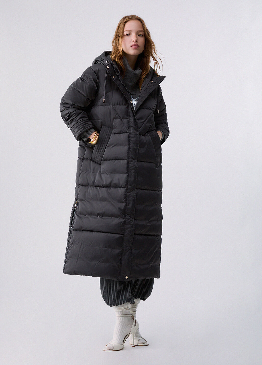 Long quilted down jacket with hood grey Liu Jo - large image number 5