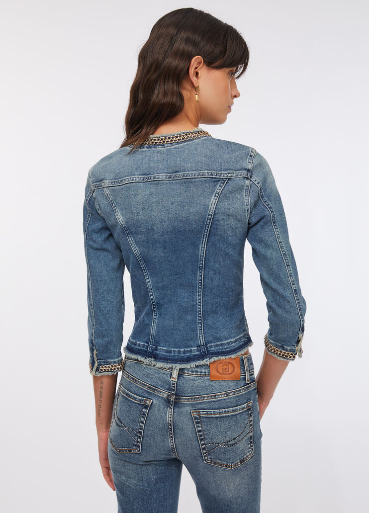 Veste en denim avec chaînes denim bleu foncé Liu Jo - large image number 1