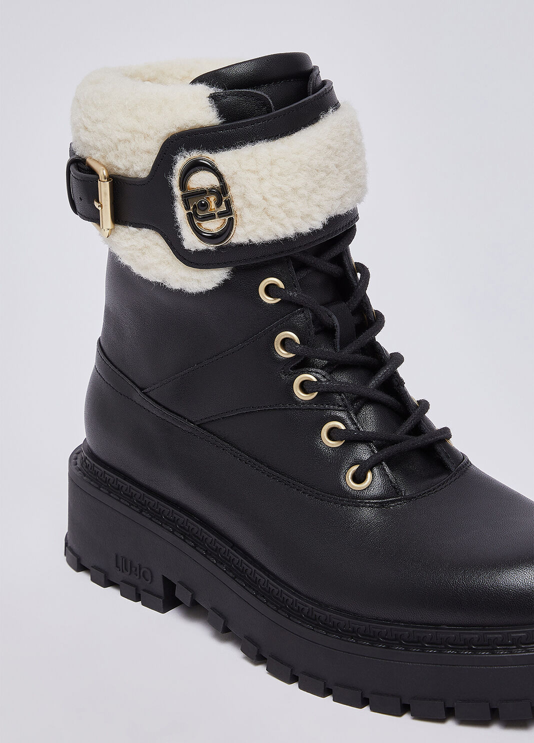 Schn&uuml;rboots aus Leder und teddy Schwarz Liu Jo - large image number 5