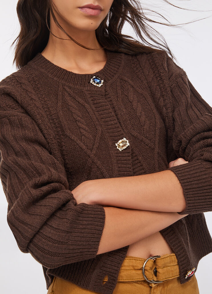 Cardigan en laine avec boutons bijoux chocolat noir Liu Jo - large image number 3