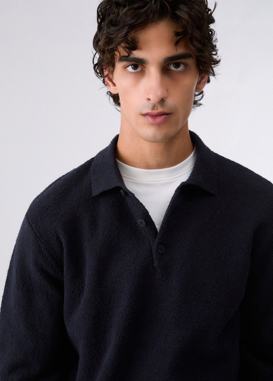 Boucl&eacute; Knit Polo Shirt dark blue Liu Jo - large image number 4