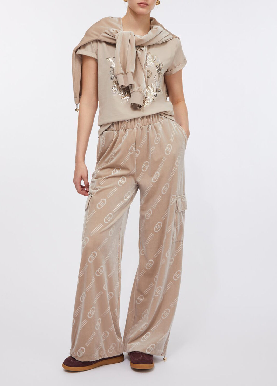 Jogger trousers in chenille with logo champagne/liu jo Liu Jo - large image number 3