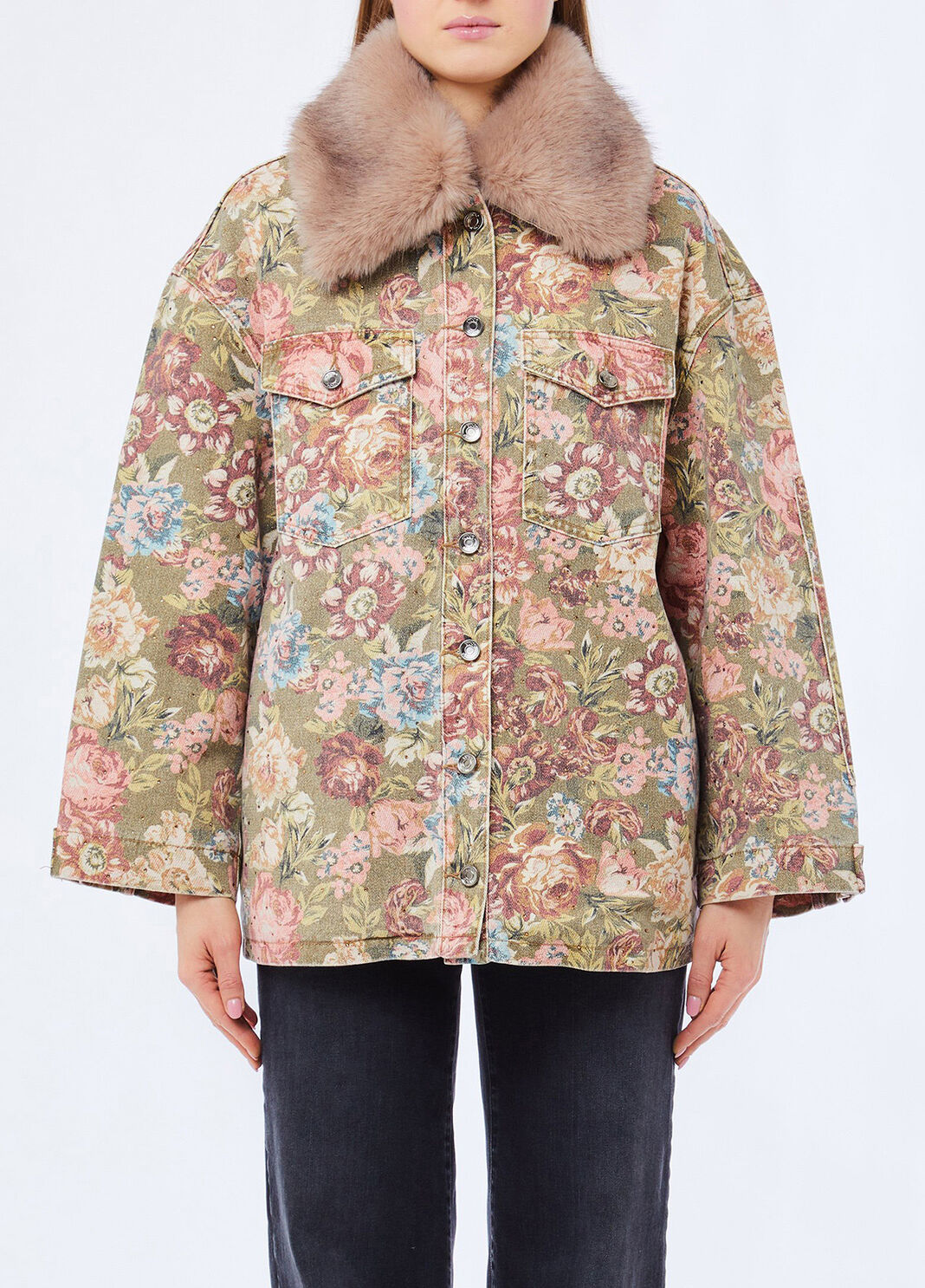 Chaqueta con cuello de pelo sint&eacute;tico estampado sanderson Liu Jo - large image number 0