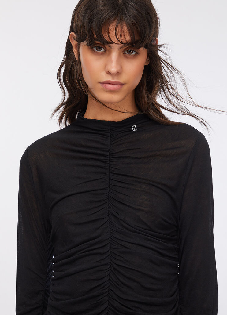 Gerafftes Top aus Wollgemisch Schwarz Liu Jo - medium