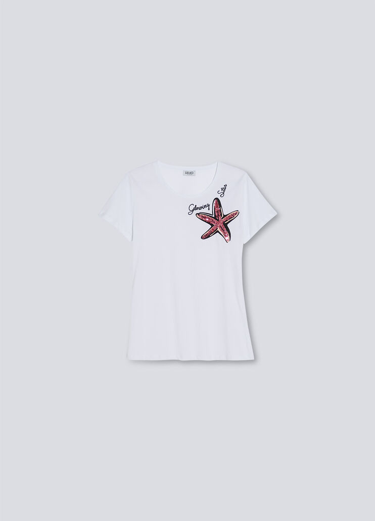 T-shirt with print and appliqués white/starfish Liu Jo - large image number 3