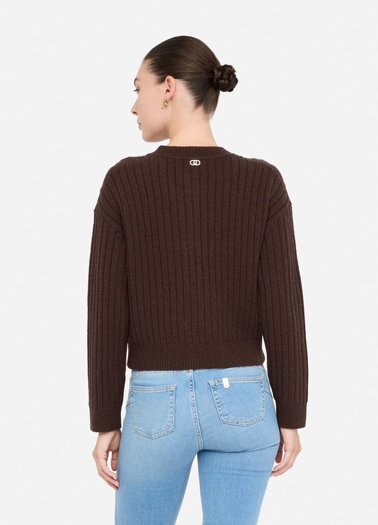 Cardigan aus Wolle mit Schmuckknöpfen Dunkle Schokolade Liu Jo - large image number 1 Cardigan aus Wolle mit Schmuckknöpfen Dunkle Schokolade Liu Jo - large image number 1