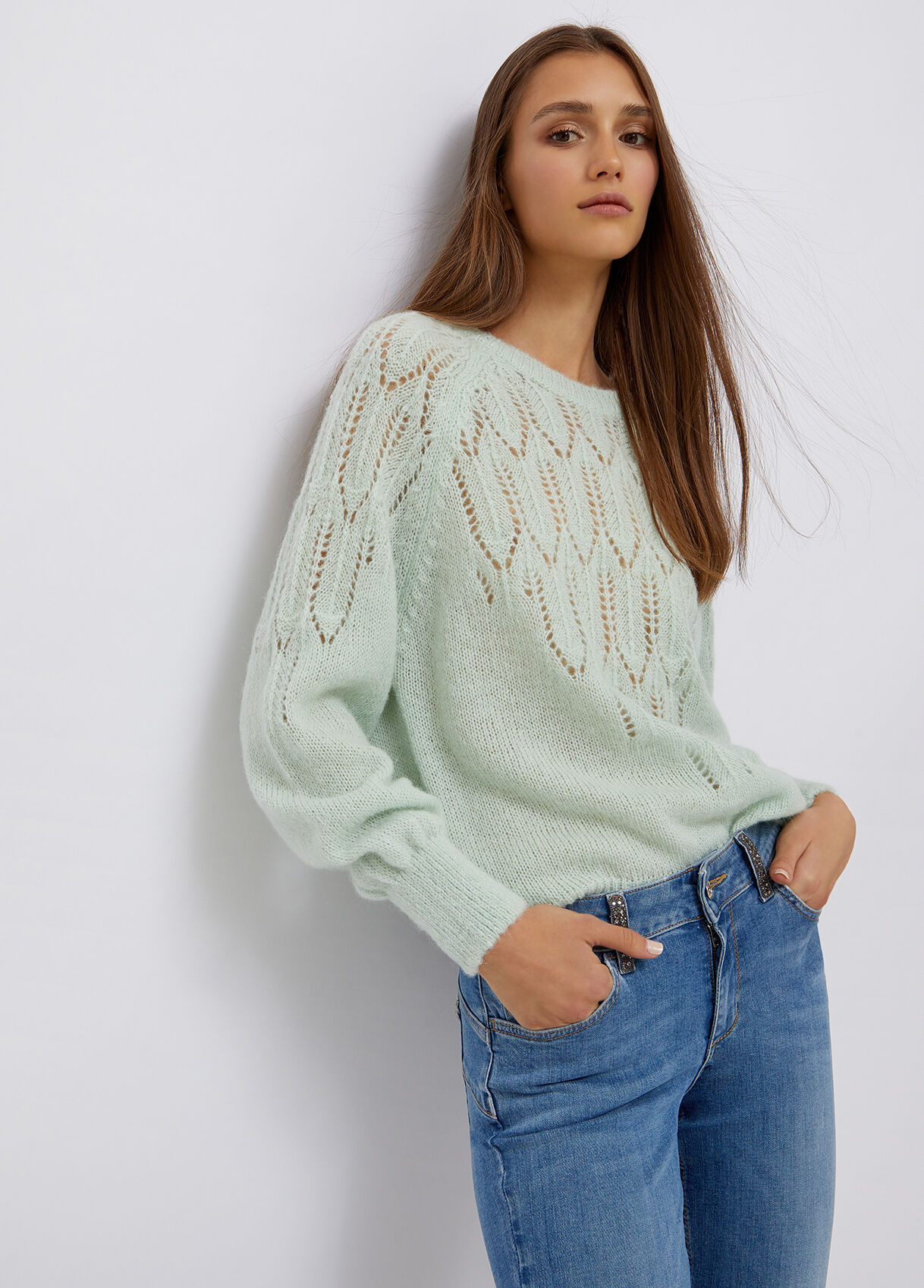 Perforated sweater in alpaca blend