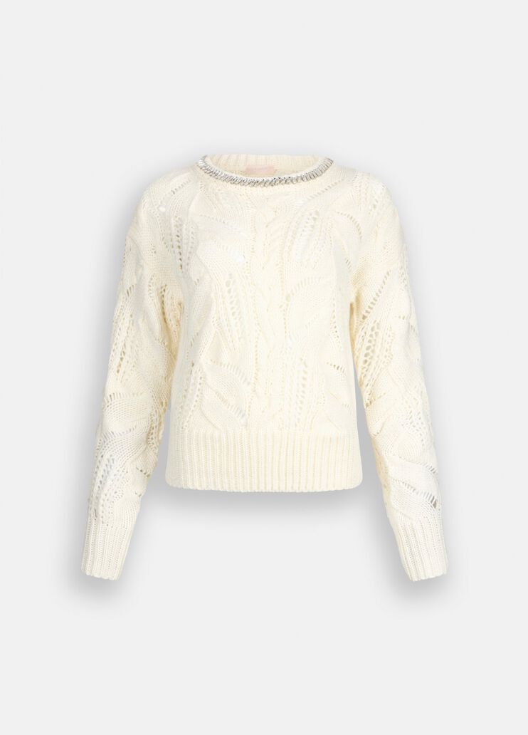 Maglia traforata con pietre gioiello bianco lana Liu Jo - large image number 6