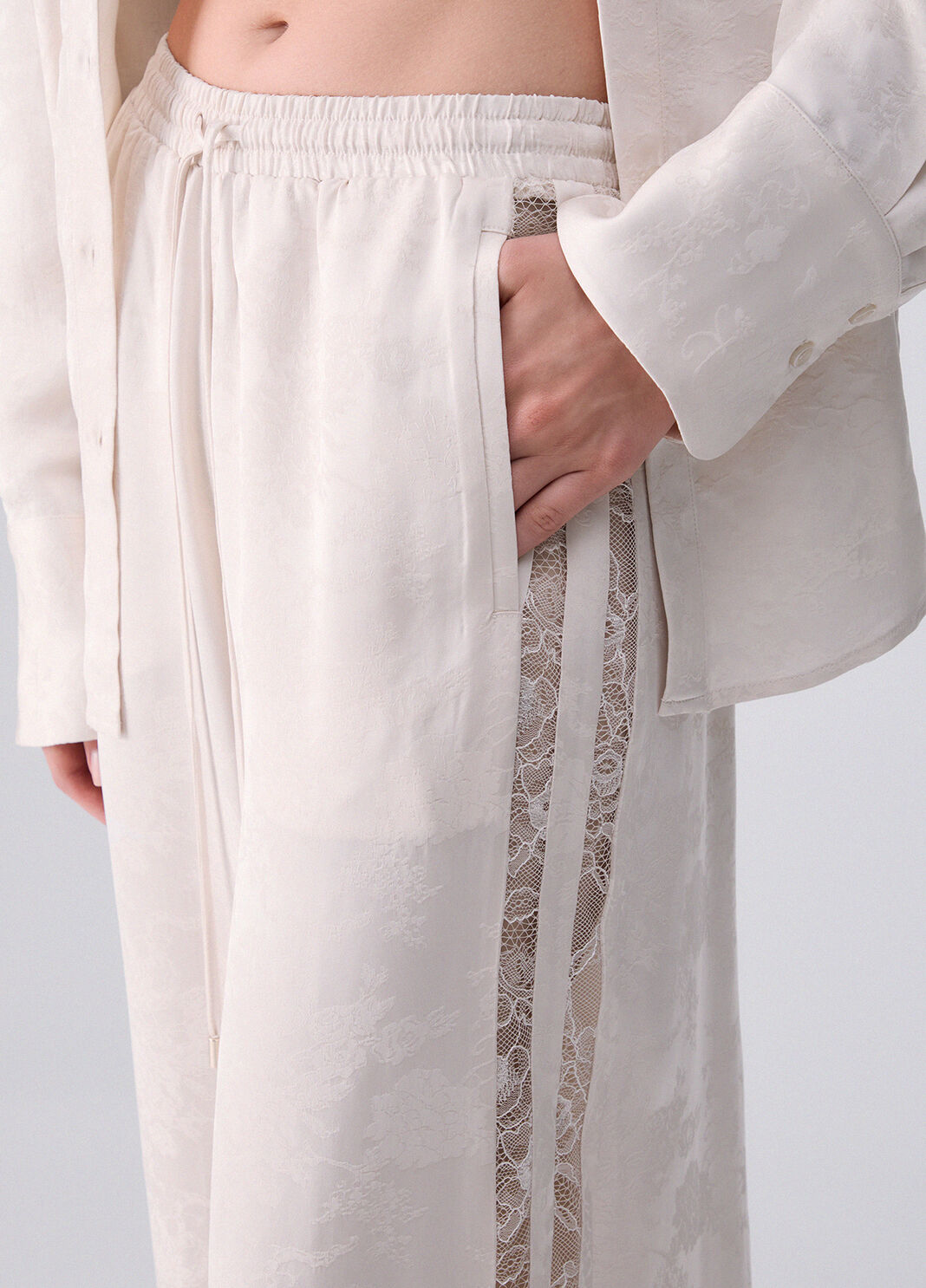 Trousers jacquard with lace valencienne cream Liu Jo - large image number 4