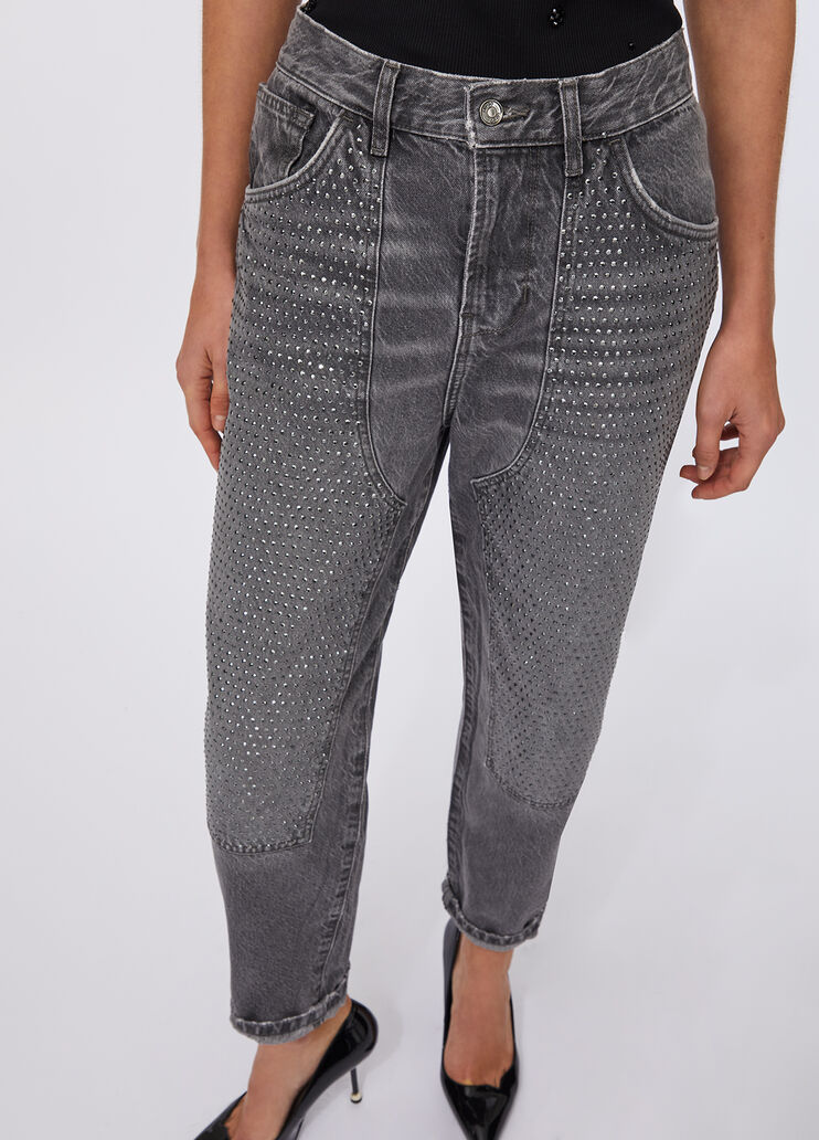 Straight jeans with rhinestone grey denim Liu Jo - large image number 2 Straight jeans with rhinestone grey denim Liu Jo - large image number 2