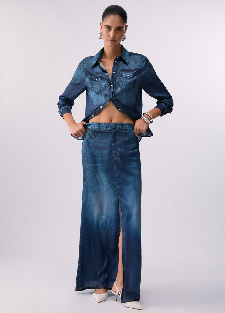 Jupe longue avec imprim&eacute; num&eacute;rique denim bleu fonc&eacute; Liu Jo - medium