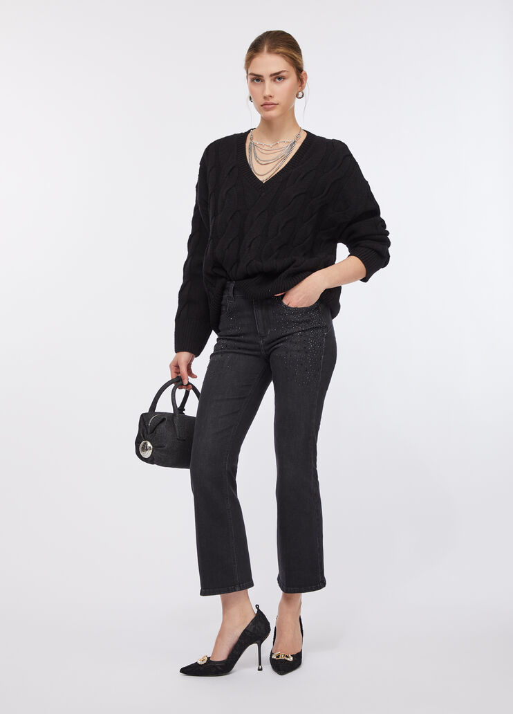 Cropped flared jeans with gemstones black denim Liu Jo - medium