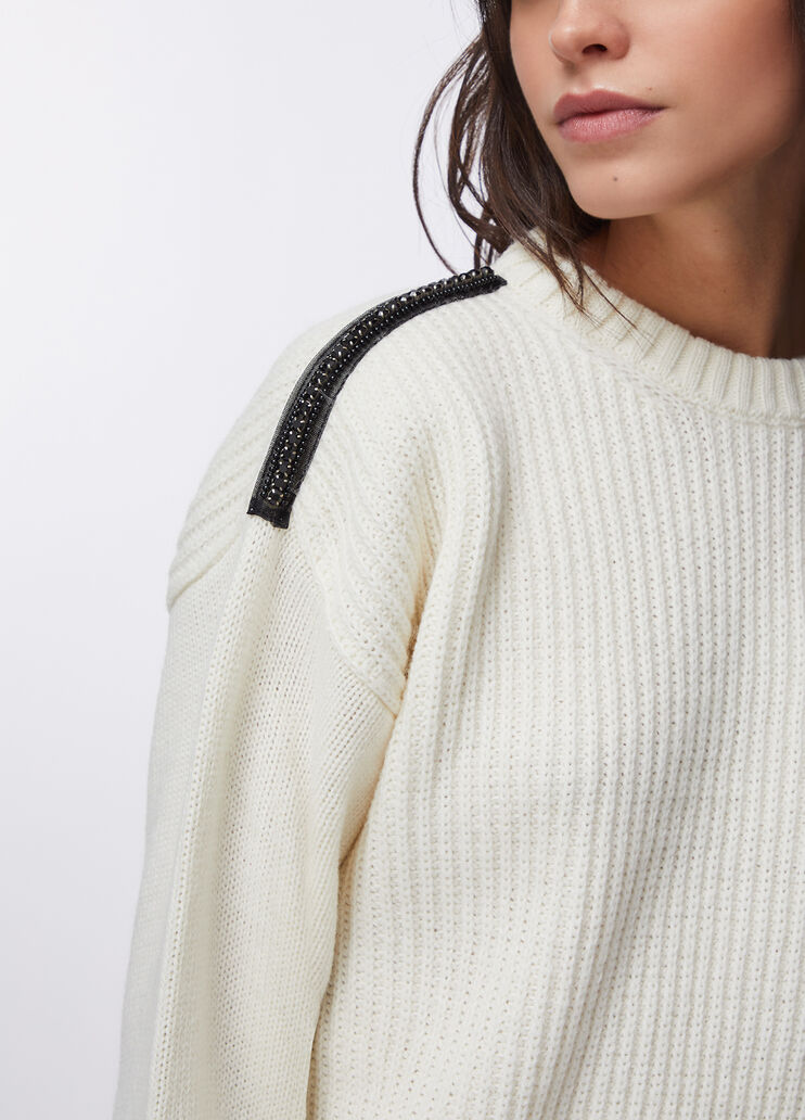 Wool sweater with gemstones cream Liu Jo - medium