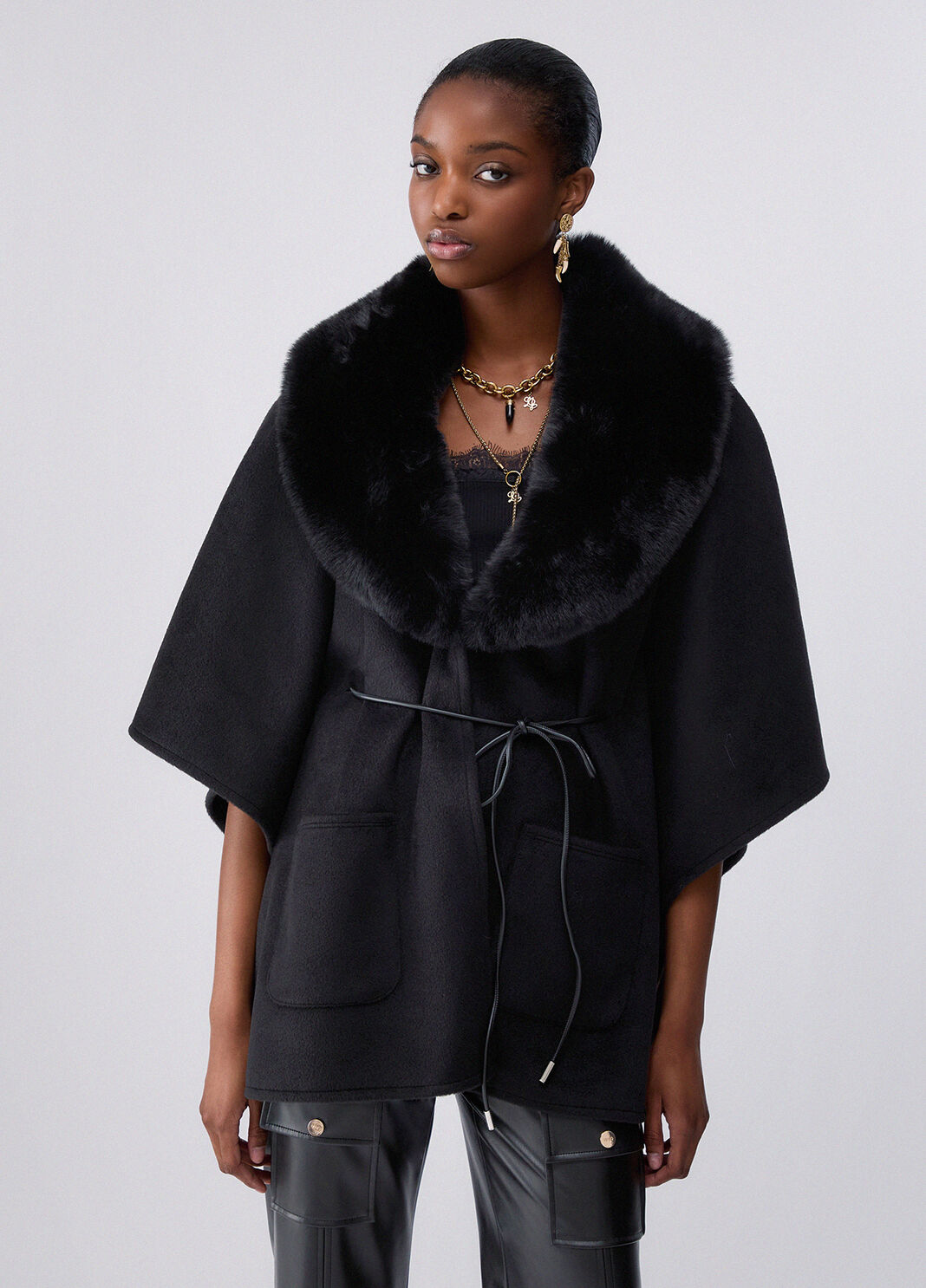 Synthetic Shearling Poncho black Liu Jo - large image number 0
