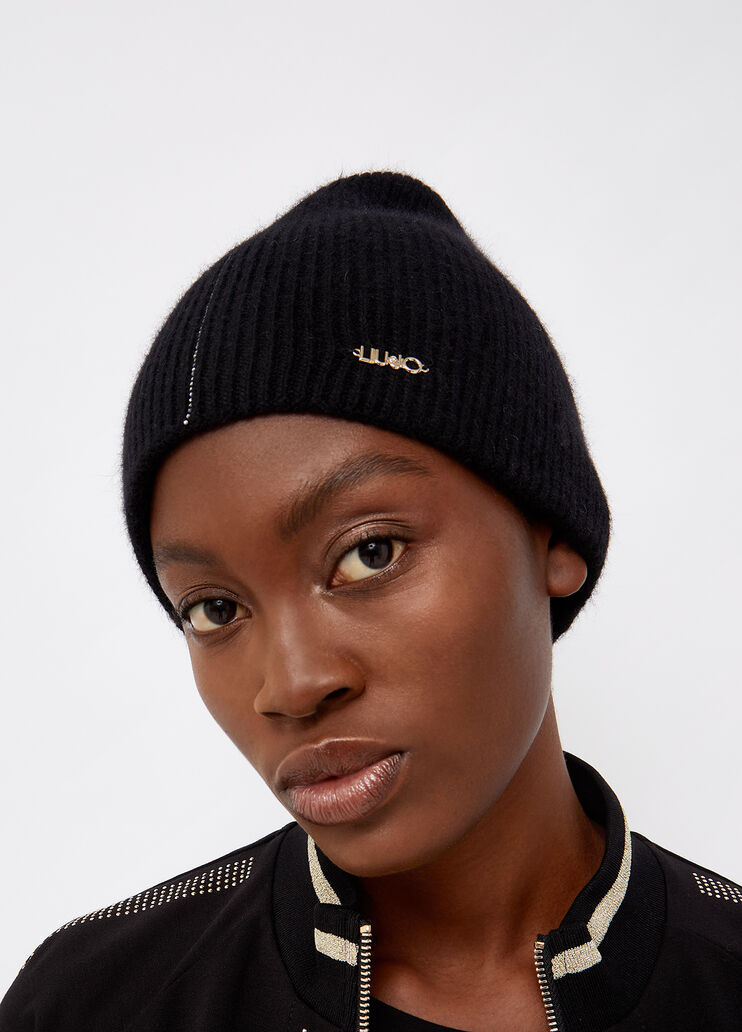 Beanie with pompom and rhinestones black Liu Jo - large image number 1