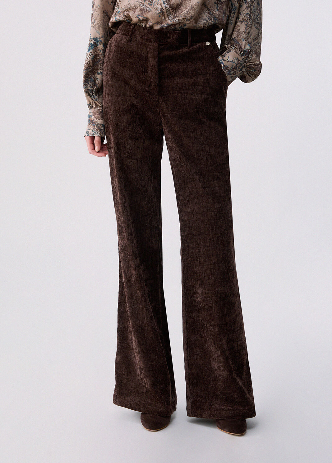 Pantalones rectos de terciopelo marr&oacute;n oscuro Liu Jo - large image number 0