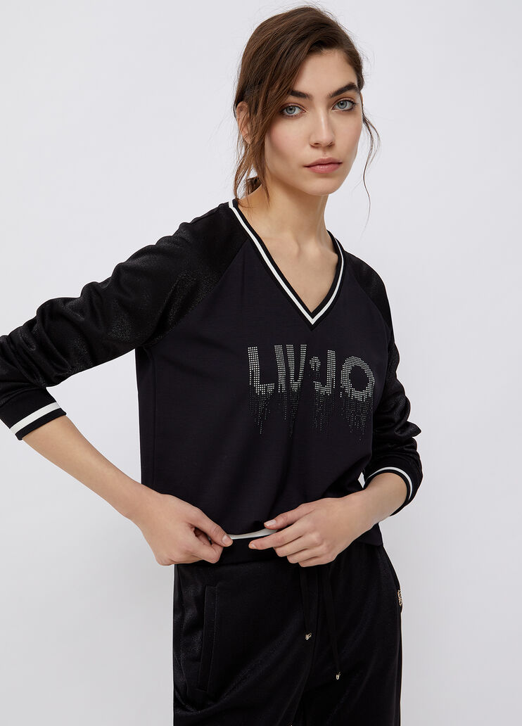College sweatshirt with logo and gemstones black Liu Jo - large image number 0