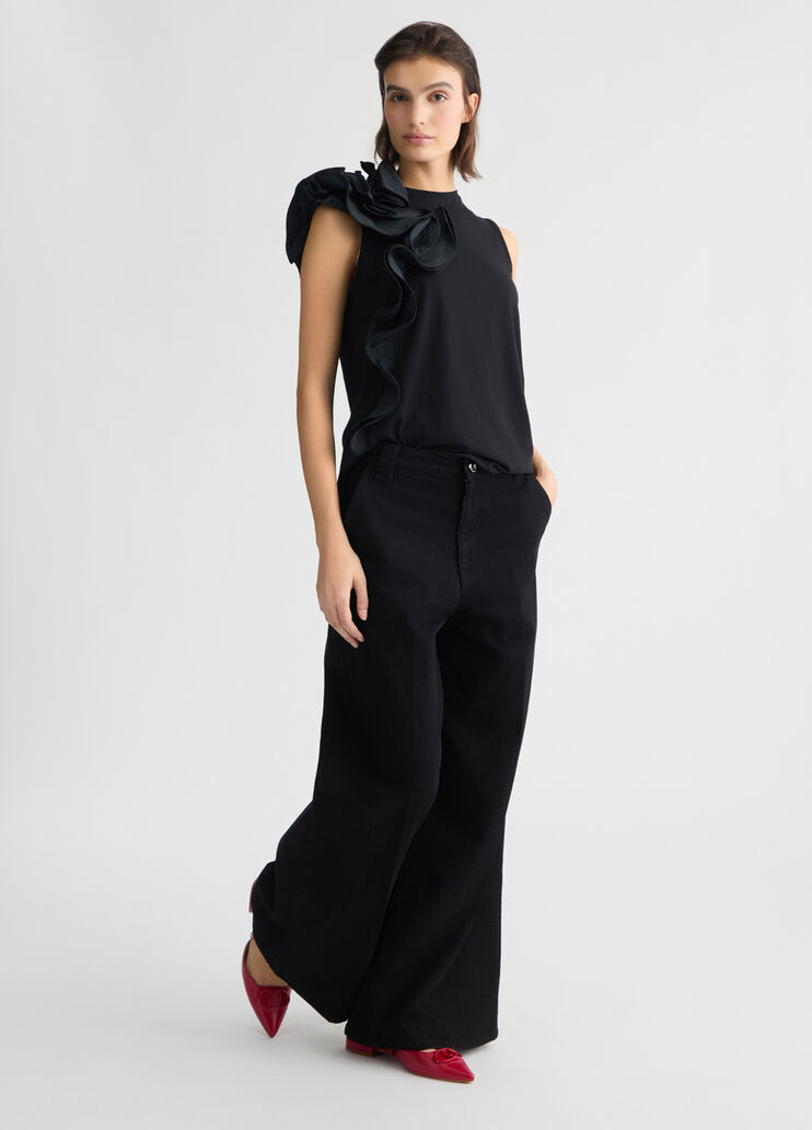 Black T-shirt with flounced detailing black Liu Jo - large image number 5 Black T-shirt with flounced detailing black Liu Jo - large image number 5