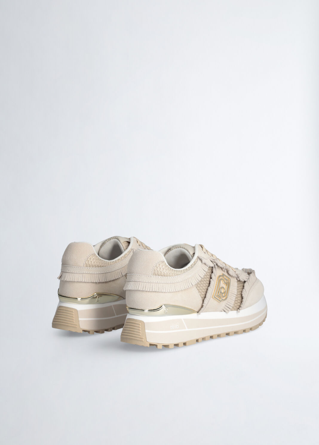 Sneakers compens&eacute;es avec franges beige Liu Jo - large image number 4