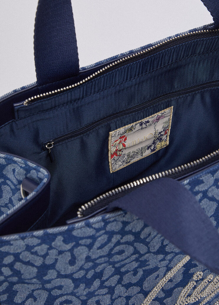Large animal-print denim tote bag blue denim Liu Jo - large image number 6
