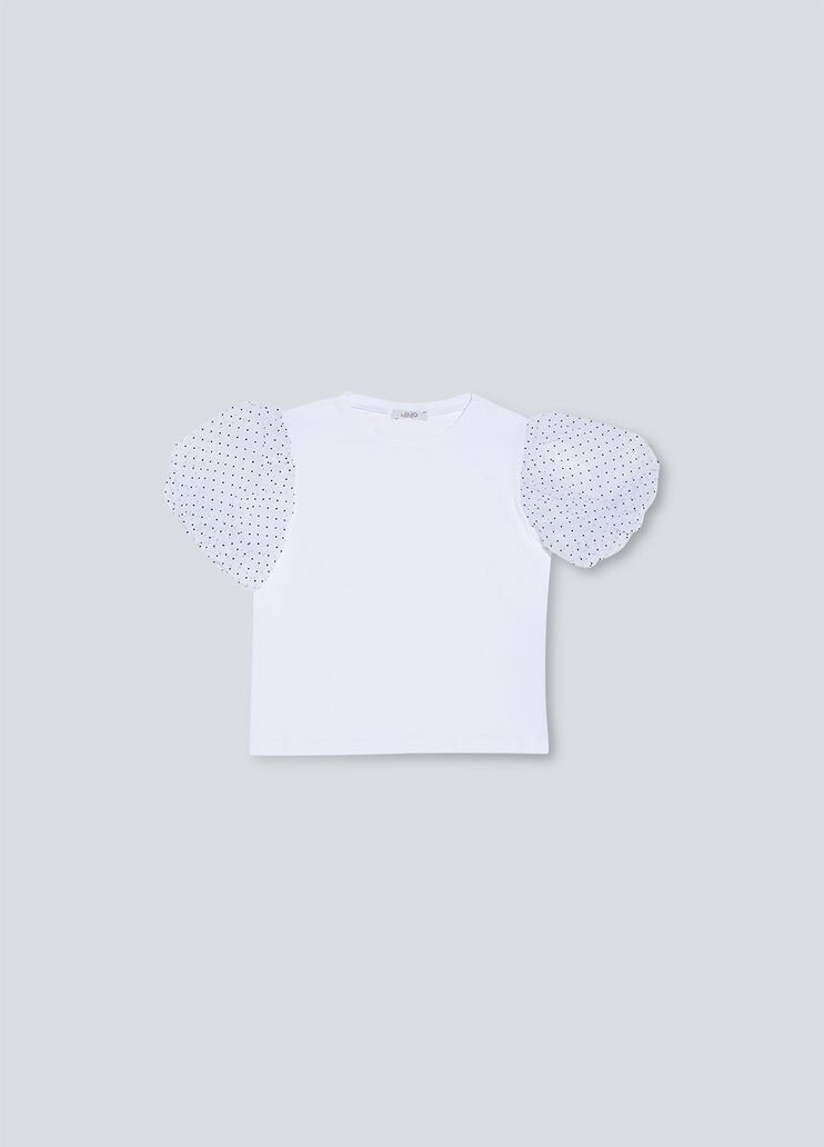 Футболка с отделкой тюлем Белый/в горошек Liu Jo - large image number 0 Футболка с отделкой тюлем Белый/в горошек Liu Jo - large image number 0