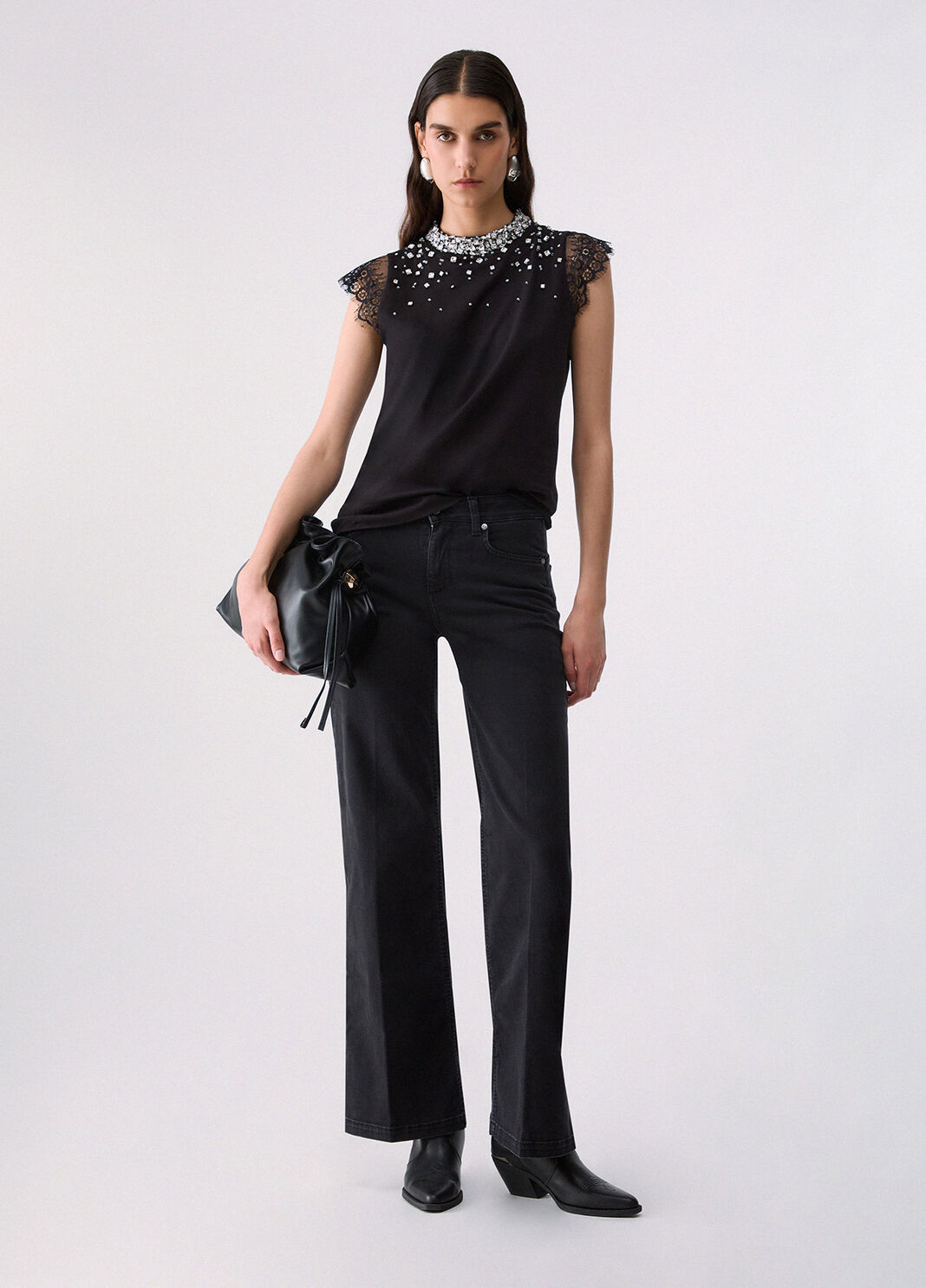 T-shirt with lace and rhinestones black Liu Jo - large image number 5