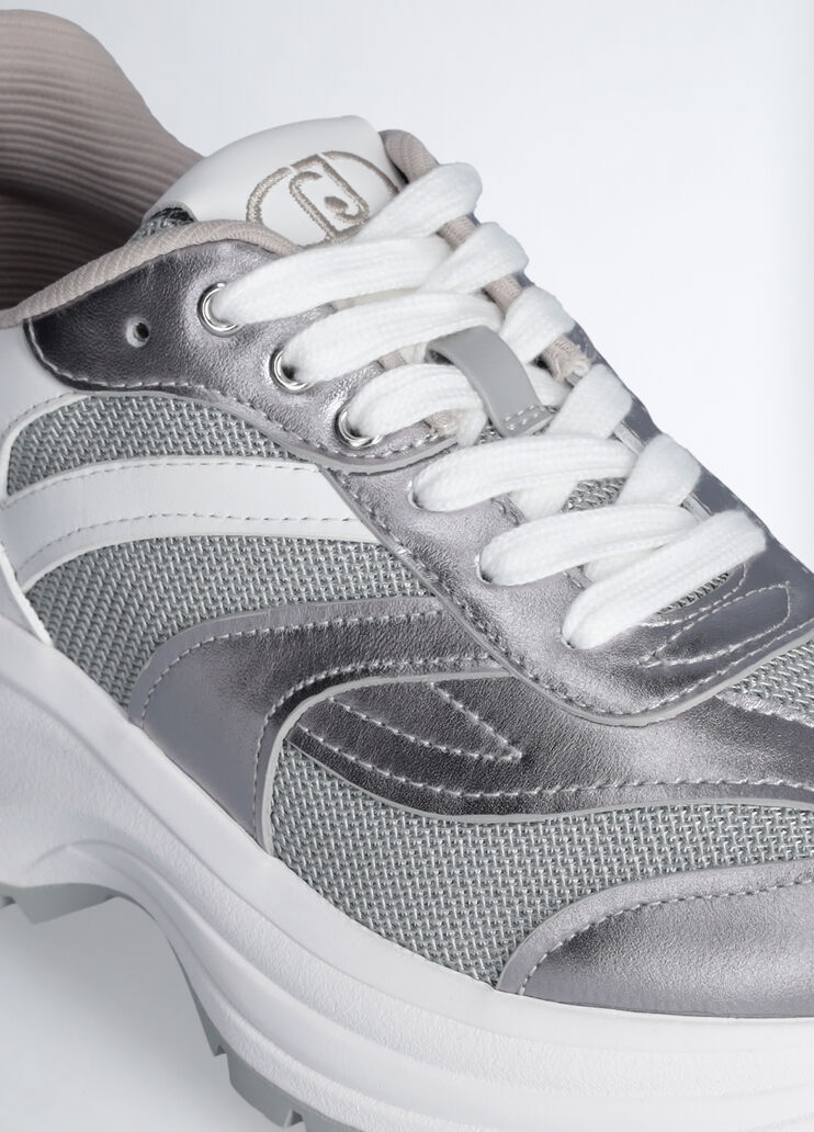 Leather and brighty mesh sneakers silver tone Liu Jo - large image number 5 Leather and brighty mesh sneakers silver tone Liu Jo - large image number 5