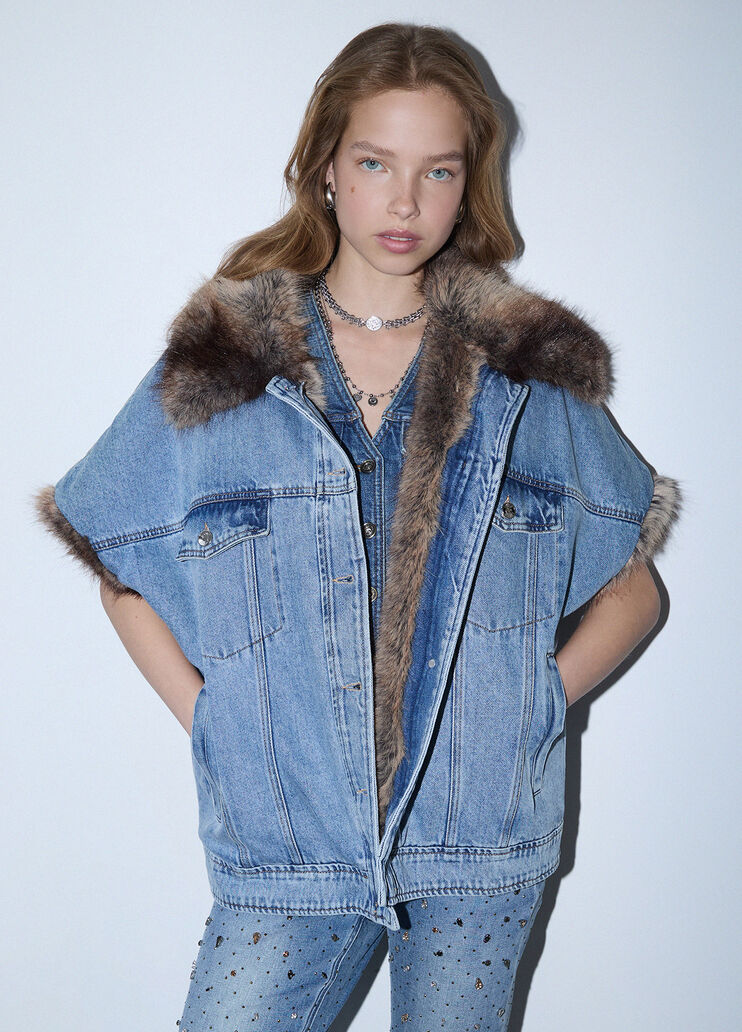 Denim-Weste mit Teddy-Details denimblau Liu Jo - medium
