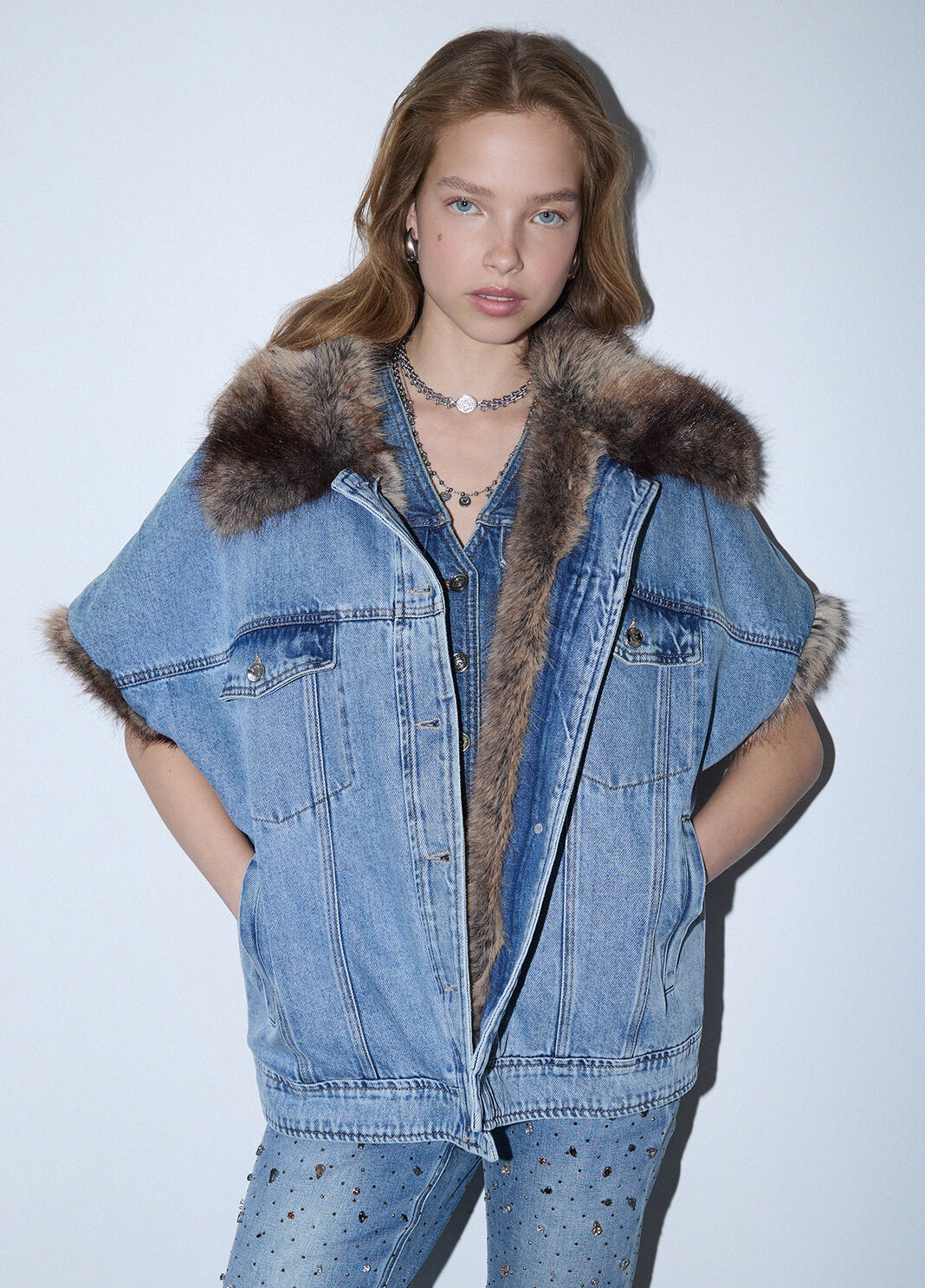 Denim-Weste mit Teddy-Details denimblau Liu Jo - large image number 2