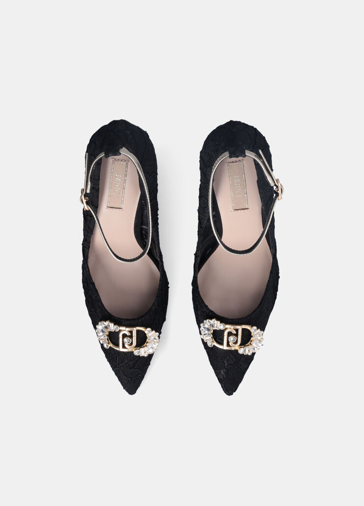 Lace court shoes with bejewelled logo black Liu Jo - large image number 4